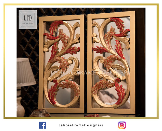 Luxury Stone Studded | Dragon Pair Frame Wood | Hand Carved | Lahore