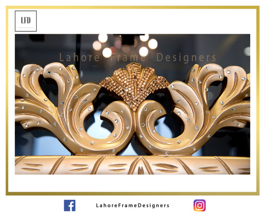 Wood Carved Wall Mirror Frame with Stone Works | Lahore