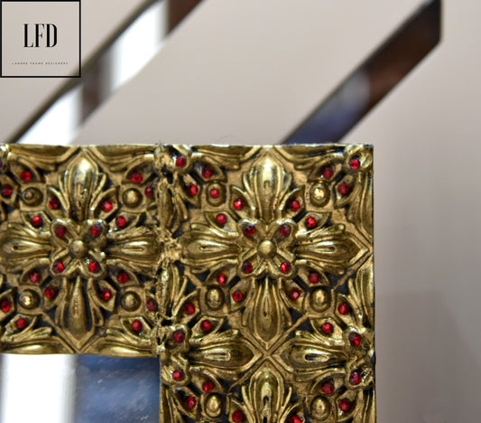 Royal Red Jewel Mirror: Exquisite Ornate Collection by Lahore Frame Designers